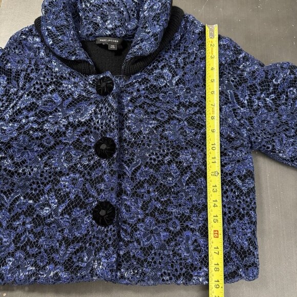 Marc Jacobs Bolero‎ Cashmere Crop Jacket Luxury Blue Metallic Floral Mesh Blazer - Picture 14 of 16